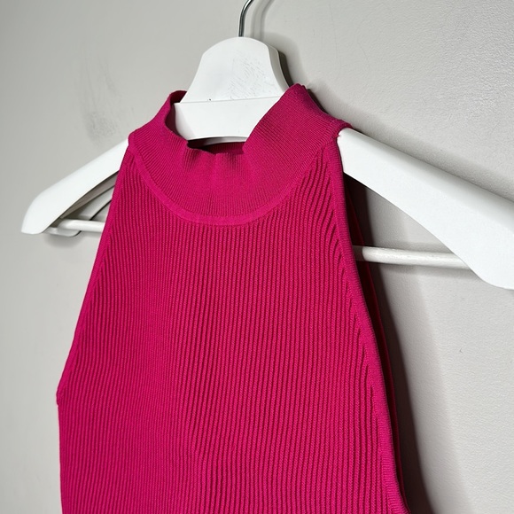 Aritzia Babaton Hot Pink Sculpt Knit Mockneck Halter Crop Top - Picture 2 of 14